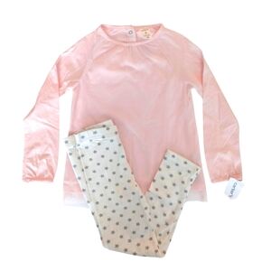 NWT Carter's Girls 2 Piece Pink Long Sleeve Top and White Star Leggings Sz 5T